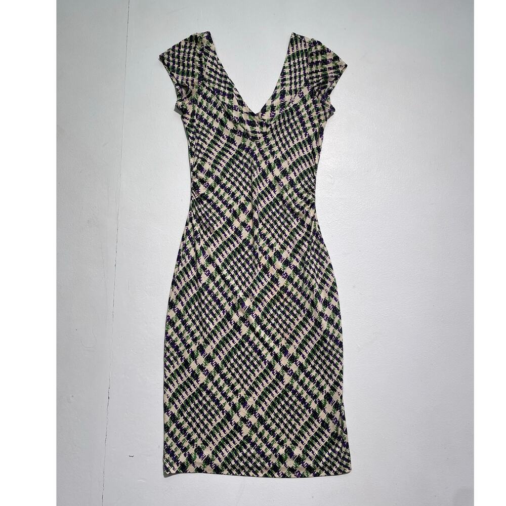 Diane Von Furstenberg Estovan Silk Jersey Dress / Plaid Slim Cut Sheath / Sz 2
